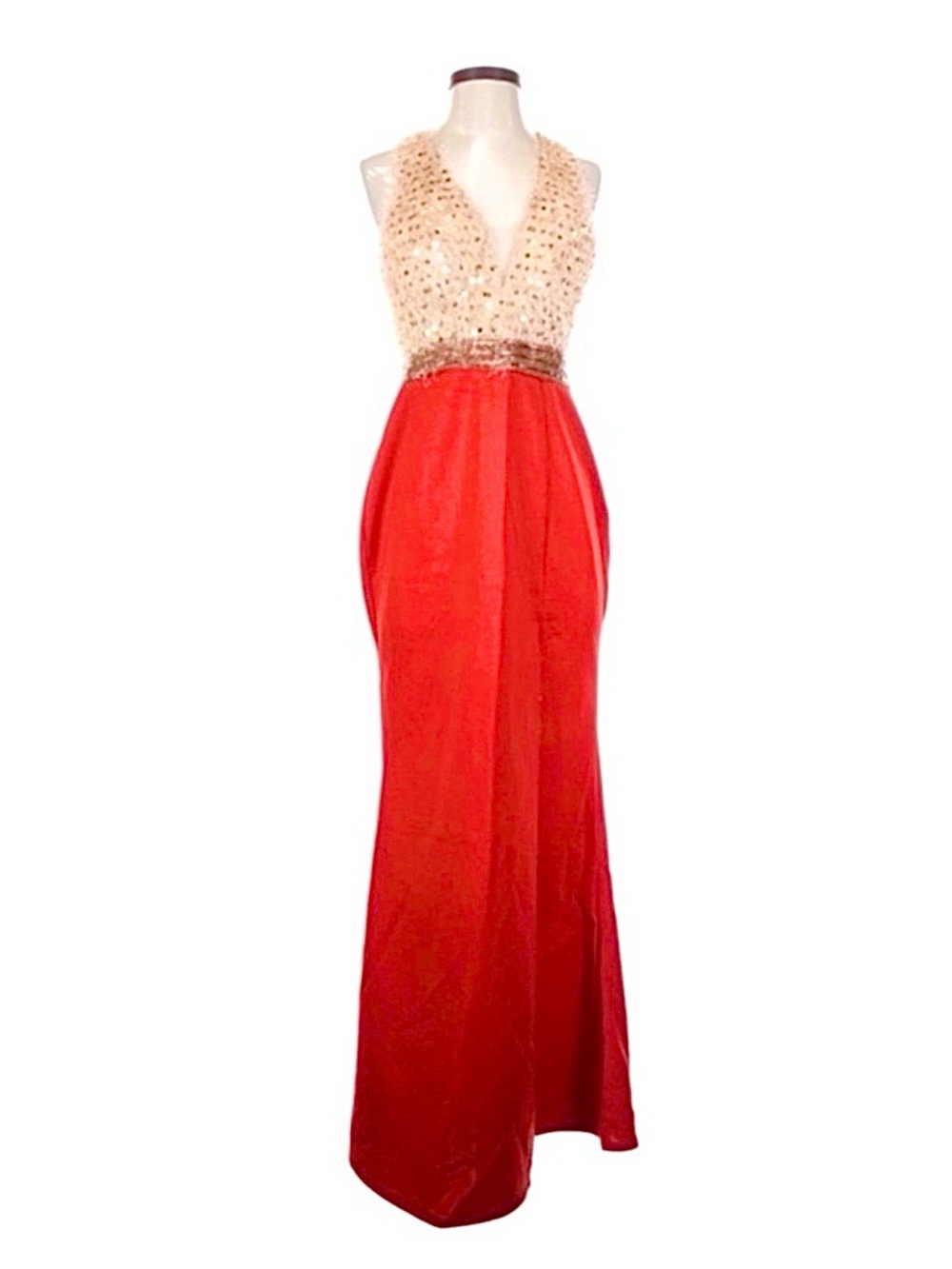 HUA ~ Red and Gold Gown w/Striking Sequin Sparkle and Beaded Waistline size XL